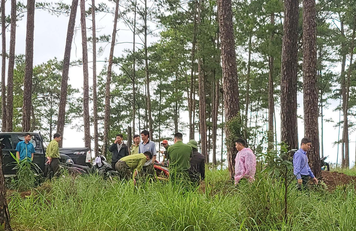 Lực lượng chức năng khám nghiệm hiện trường vụ phá rừng