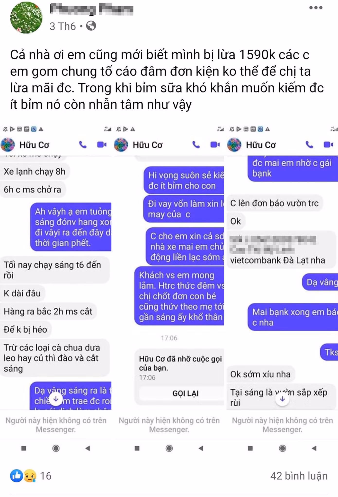 Những bị hại đồng lòng tố cáo chủ facebook Hữu cơ Đà Lạt Những bị hại đồng lòng tố cáo chủ facebook Hữu cơ Đà Lạt