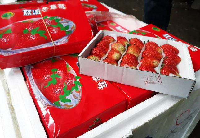 Dâu tây dán nhãn Trung Quốc bị Công an Đức Trọng thu giữ tại Sân bay Liên Khương