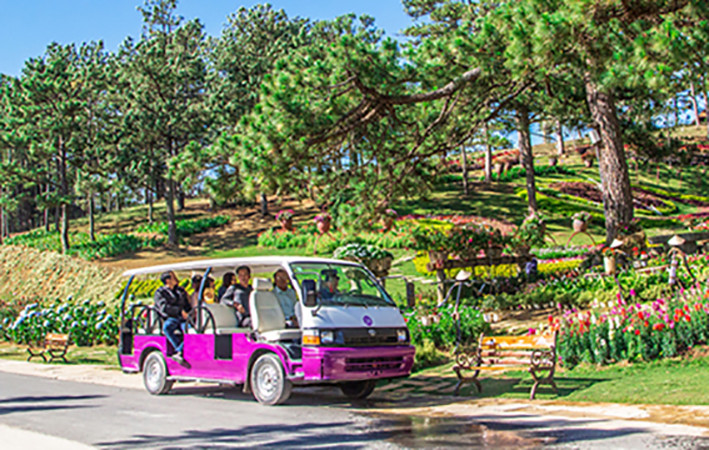 Một số khu du lịch được phép dùng xe điện chở khách tham quan vì khuôn viên quá rộng