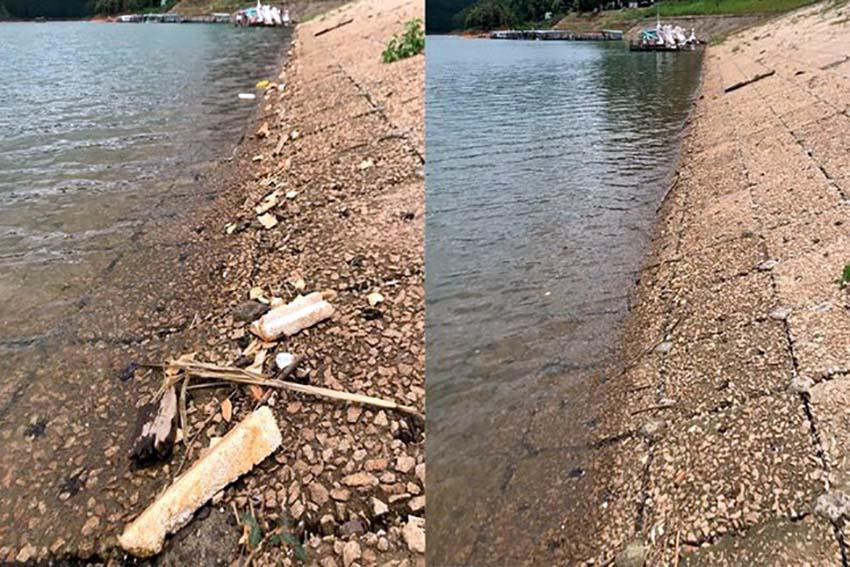 Đập hồ Tuyền Lâm trước và sau khi đôi vợ chồng 9X dọn rác