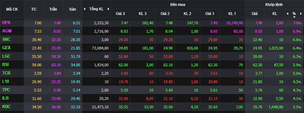 Hai cổ phiếu tăng trần trên HoSE hôm nay (HPX, AGM) từng bị đình chỉ giao dịch. Hai cổ phiếu tăng trần trên HoSE hôm nay (HPX, AGM) từng bị đình chỉ giao dịch.