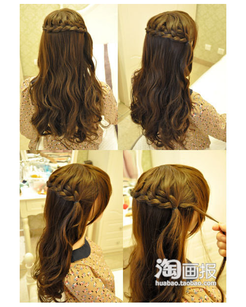 Tết một lọn tóc từ bên này sang bên kia.... Dùng dây chun buộc chặt lọn tóc tết lại. Lấy một lọn tóc nhỏ quấn bên ngoài để che dây chun đi. Thêm kẹp tóc vào là bạn đã trông giống một nàng công chúa đáng yêu rồi đấy.