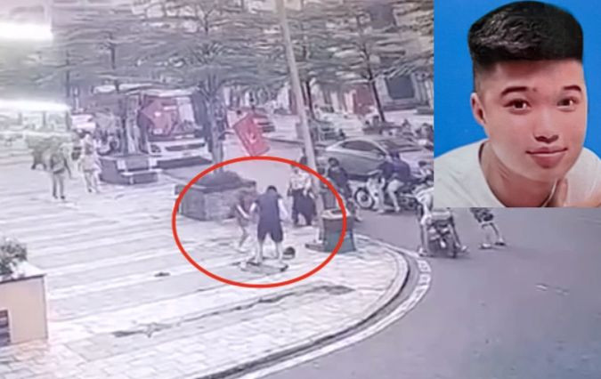 Hình ảnh camera ghi lại việc Đạt đánh cháu bé dã man trước sân chung cư.