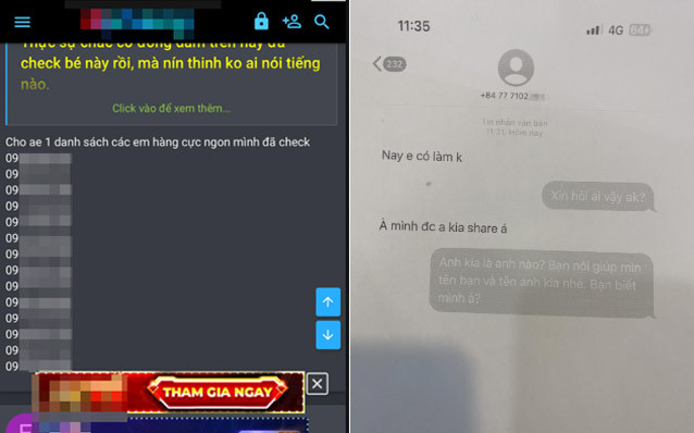 Hình ảnh số điện thoại cư dân bị tung lên trang web sex và nhận được tin nhắn gạ gẫm.