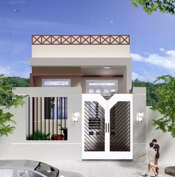 Nếu diện tích đất xây dựng bị hạn chế trong khi nhu cầu sử dụng cho cuộc sống sinh hoạt đòi hỏi nhiều chức năng. Thì hãy tham khảo mẫu nhà ống 1 tầng có gác lửng đồng thời có tầng tum để có thể tận dụng được hết diện tích trong nhà. Với thiết kế như trong hình, dù diện tích đất khá hẹp nhưng gia chủ vẫn có thể tạo ra khoảng đất trống để làm sân, mang lại sự thoáng mát cho căn nhà.