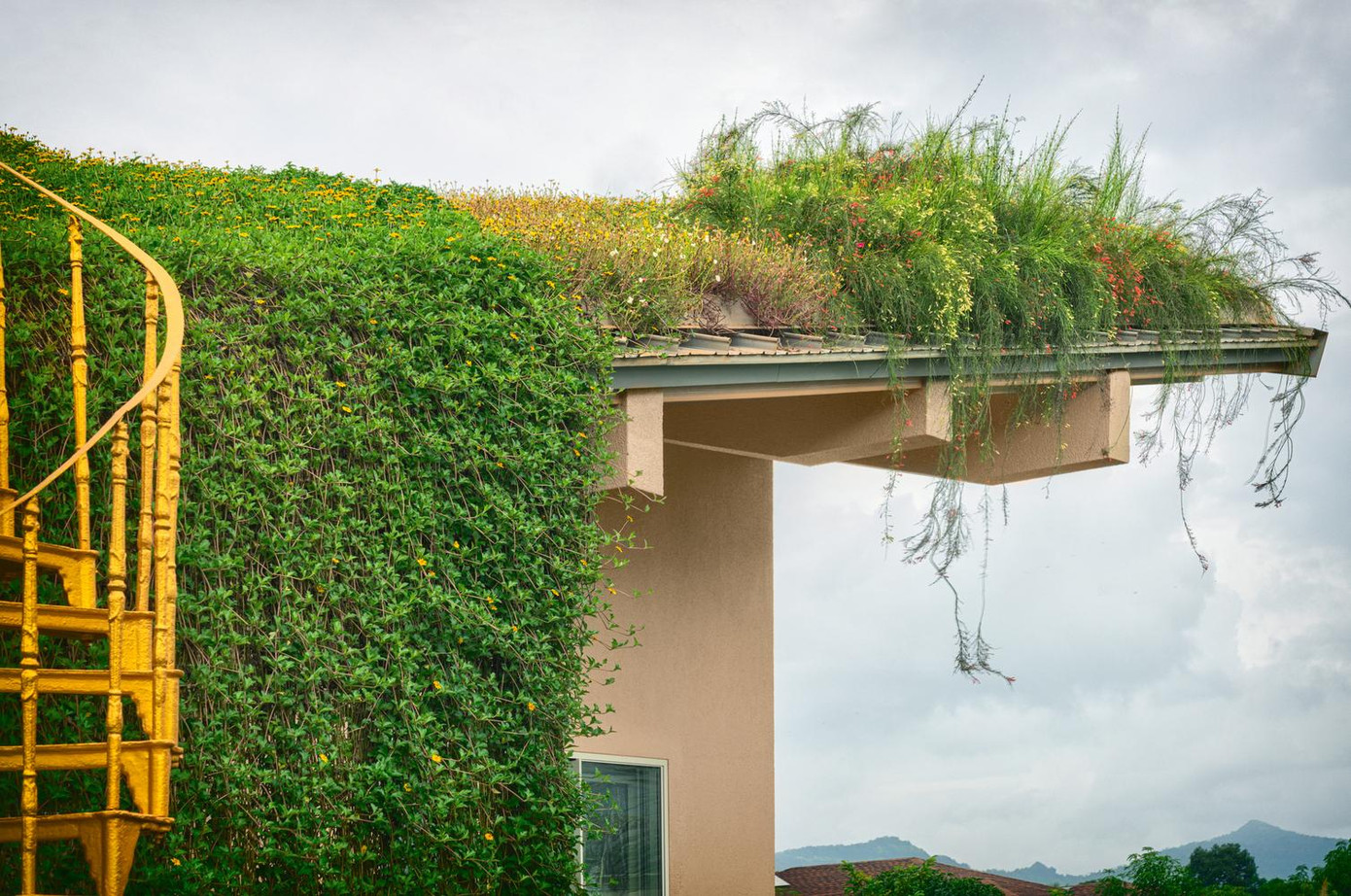 Để lên xuống mái nhà, người ta lắp đặt một cầu thang ở sườn ngôi nhà. Trên mái có một lối đi xuyên suốt để hỗ trợ công việc bảo trì.