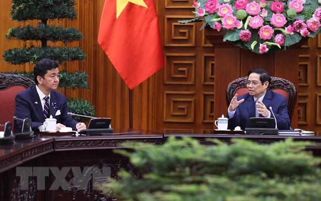 Thủ tướng Phạm Minh Chính và Bộ trưởng Quốc phòng Nhật Bản Kishi Nobuo. (Ảnh: Dương Giang/TTXVN) Thủ tướng Phạm Minh Chính và Bộ trưởng Quốc phòng Nhật Bản Kishi Nobuo. (Ảnh: Dương Giang/TTXVN)