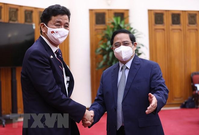 Thủ tướng Phạm Minh Chính tiếp Bộ trưởng Quốc phòng Nhật Bản Kishi Nobuo. (Ảnh: Dương Giang/TTXVN) Thủ tướng Phạm Minh Chính tiếp Bộ trưởng Quốc phòng Nhật Bản Kishi Nobuo. (Ảnh: Dương Giang/TTXVN)