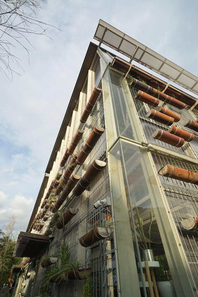 Các cây sẽ được trồng trong những ống tre tái chế nên nhìn từ xa ngôi nhà giống như một khu vườn treo độc đáo.