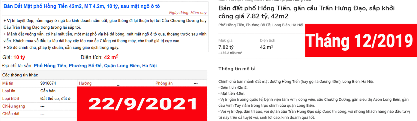Cuối năm 2019, ô đất 42m2 ở đường Hồng Tiến, gần vị trí cầu Trần Hưng Đạo dự kiến xây dựng có giá 7,82 tỷ đồng (hơn 186 triệu đồng/m2). Đến cuối tháng 9, sau khi Hà Nội phê duyệt phương án kiến trúc cầu Trần Hưng Đạo, ô đất ở vị trí tương tự đã có giá 10 tỷ đồng (tương đương 238 triệu đồng/m2). Cuối năm 2019, ô đất 42m2 ở đường Hồng Tiến, gần vị trí cầu Trần Hưng Đạo dự kiến xây dựng có giá 7,82 tỷ đồng (hơn 186 triệu đồng/m2). Đến cuối tháng 9, sau khi Hà Nội phê duyệt phương án kiến trúc cầu Trần Hưng Đạo, ô đất ở vị trí tương tự đã có giá 10 tỷ đồng (tương đương 238 triệu đồng/m2).