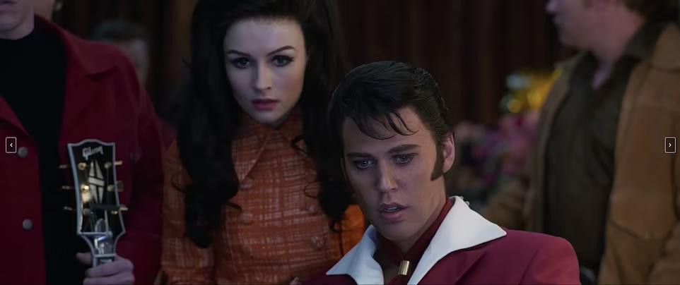 Tạo hình của Austin Butler và Olivia DeJonge khi vào vai Elvis Presley và vợ ông trong phim.