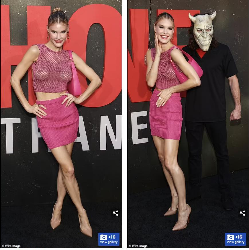 Chiếc áo xuyên thấu lộ rõ vòng một căng đầy như hai quả bóng của nàng mẫu sinh năm 1995. Gương mặt với những đường nét đơ cứng, trang điểm không phù hợp khiến cô nhận về nhiều lời chê bai.