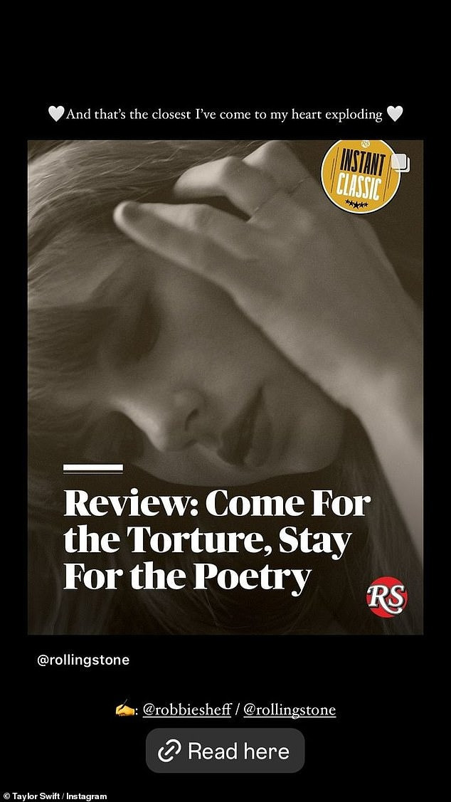 Taylor chia sẻ những đánh giá tích cực từ các tờ báo lớn trên trang cá nhân. Ảnh: IG.