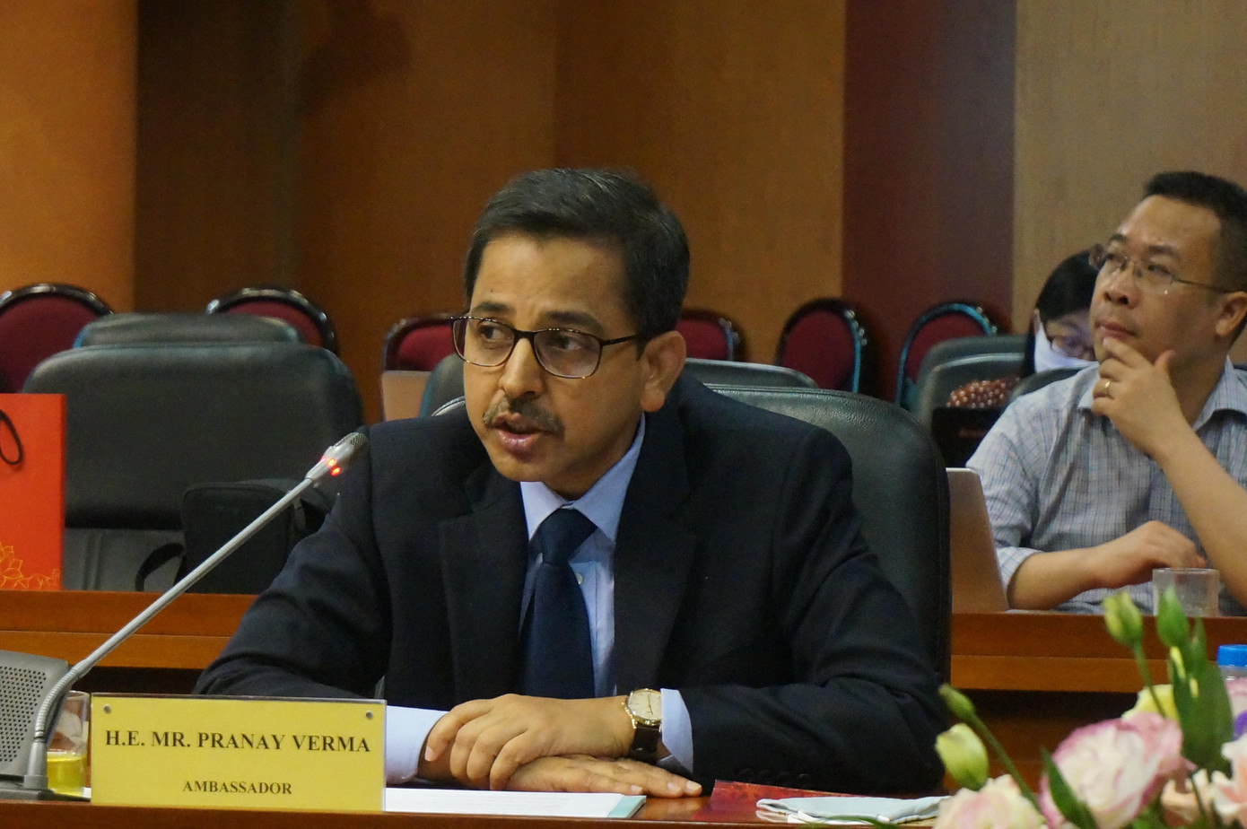 Đại sứ Ấn Độ tại Việt Nam Pranay Verma phát biểu tại hội thảo. (Ảnh: Thu Loan) Đại sứ Ấn Độ tại Việt Nam Pranay Verma phát biểu tại hội thảo. (Ảnh: Thu Loan)