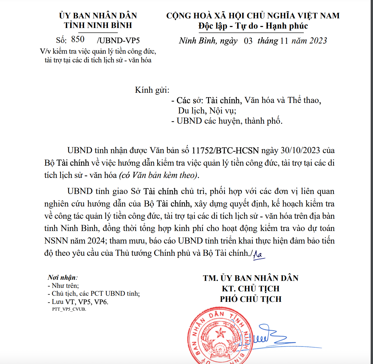 Văn bản của UBND tỉnh Ninh Bình.