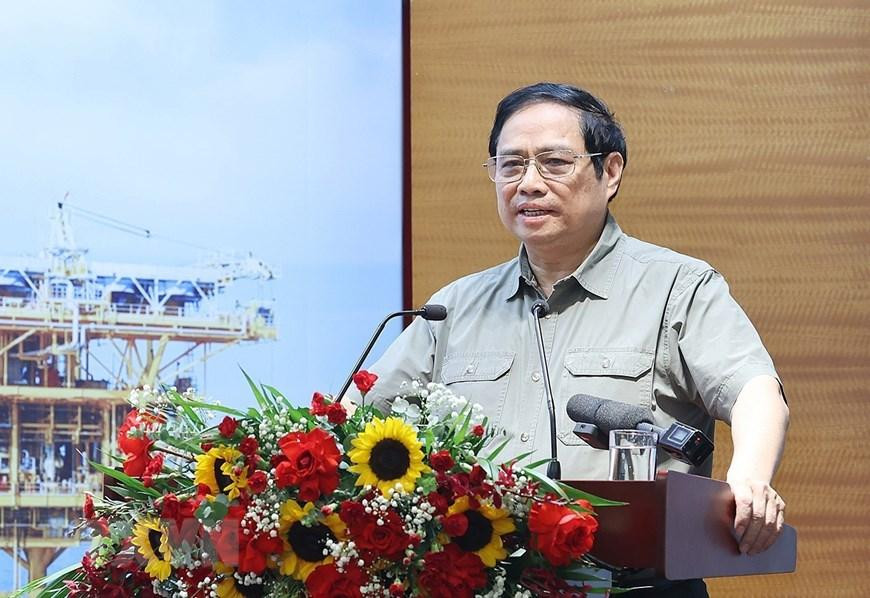 Thủ tướng Phạm Minh Chính chủ trì buổi làm việc với Tập đoàn Dầu khí Quốc gia Việt Nam. (Ảnh: Dương Giang/TTXVN)