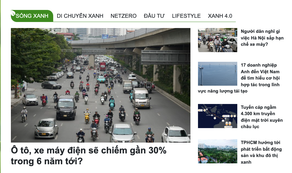 Chuyên mục Sóng Xanh và cơ cấu 5 tiểu mục.