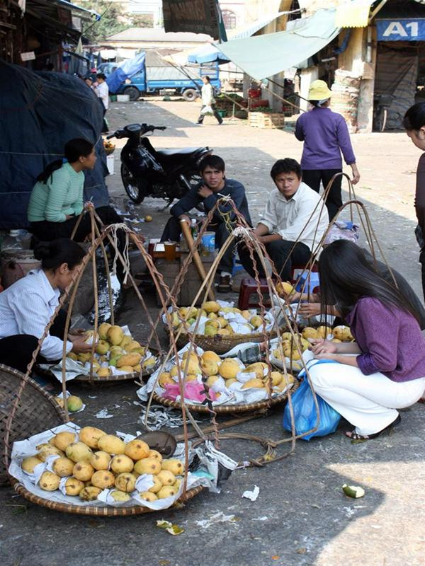 Những gánh hoa quả nội tuy không thật "đẹp" vẫn nhiều người mua.