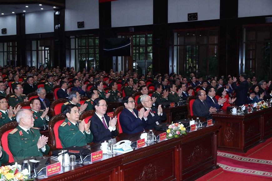 Tổng Bí thư Nguyễn Phú Trọng và các đồng chí lãnh đạo Đảng, Nhà nước dự lễ khai mạc. (Ảnh: TTXVN) Tổng Bí thư Nguyễn Phú Trọng và các đồng chí lãnh đạo Đảng, Nhà nước dự lễ khai mạc. (Ảnh: TTXVN)