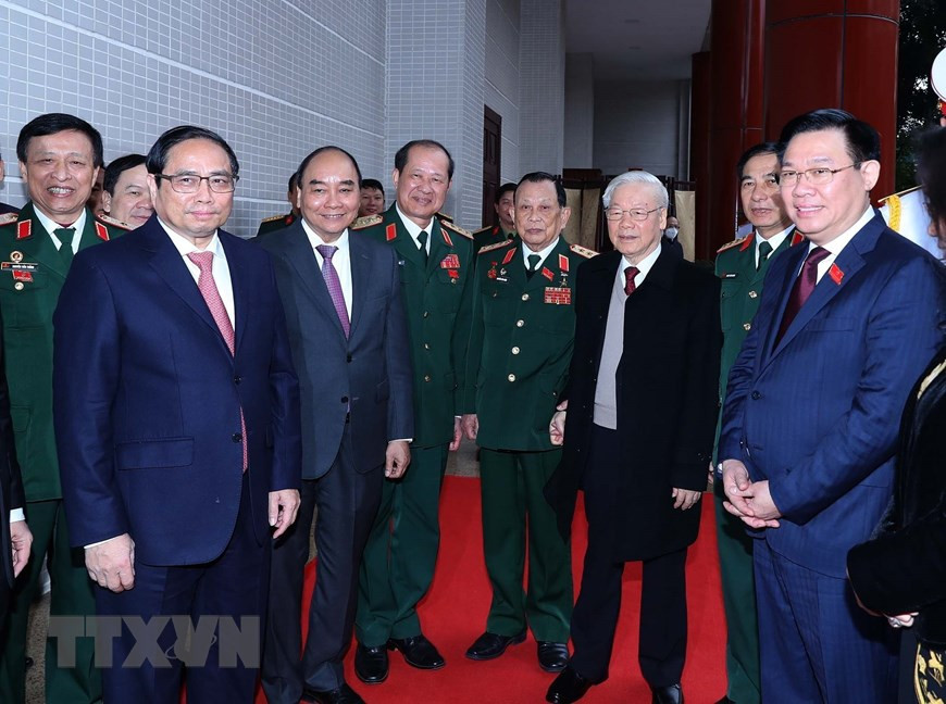 Tổng Bí thư Nguyễn Phú Trọng cùng các đồng chí lãnh đạo Đảng, Nhà nước đến dự đại hội. (Ảnh: TTXVN) Tổng Bí thư Nguyễn Phú Trọng cùng các đồng chí lãnh đạo Đảng, Nhà nước đến dự đại hội. (Ảnh: TTXVN)