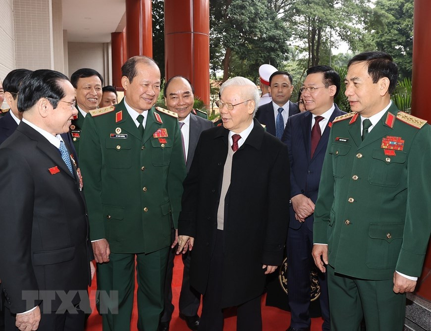 Tổng Bí thư Nguyễn Phú Trọng cùng các đồng chí lãnh đạo Đảng, Nhà nước với đại biểu dự đại hội. (Ảnh: Trí Dũng/TTXVN) Tổng Bí thư Nguyễn Phú Trọng cùng các đồng chí lãnh đạo Đảng, Nhà nước với đại biểu dự đại hội. (Ảnh: Trí Dũng/TTXVN)