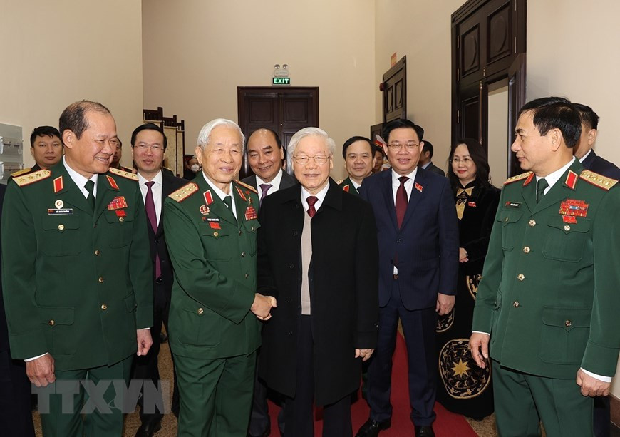 Tổng Bí thư Nguyễn Phú Trọng cùng các đồng chí lãnh đạo Đảng, Nhà nước với đại biểu dự đại hội. (Ảnh: Trí Dũng/TTXVN) Tổng Bí thư Nguyễn Phú Trọng cùng các đồng chí lãnh đạo Đảng, Nhà nước với đại biểu dự đại hội. (Ảnh: Trí Dũng/TTXVN)