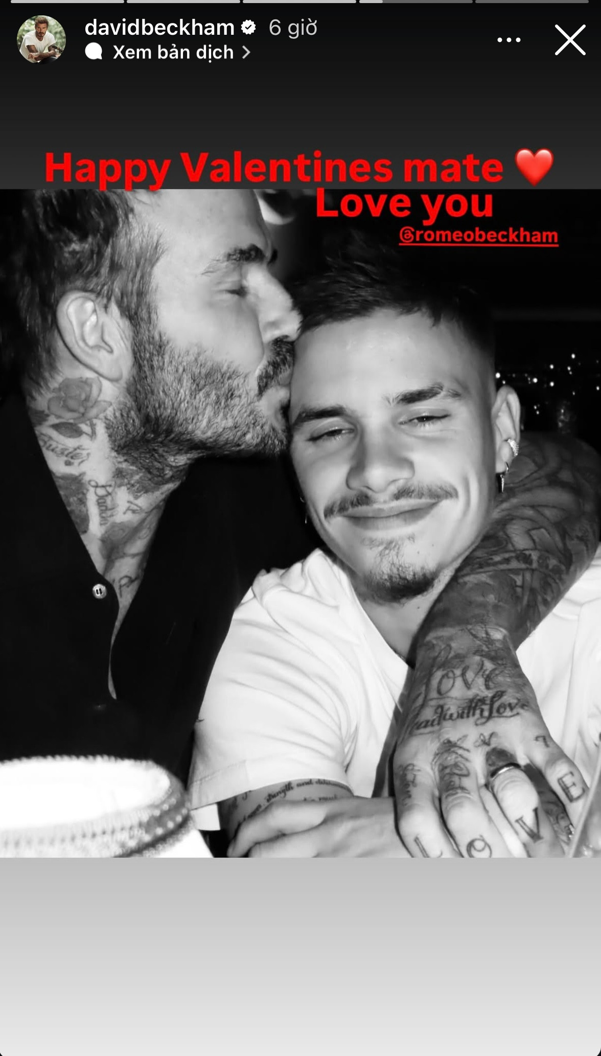 Ngoài ra, đối với David, Valentine không chỉ riêng anh và Victoria Beckham kỷ niệm, mà còn cho tất cả con chung của họ là Brooklyn, Romeo, Cruz và Harper Seven. Ngoài ra, đối với David, Valentine không chỉ riêng anh và Victoria Beckham kỷ niệm, mà còn cho tất cả con chung của họ là Brooklyn, Romeo, Cruz và Harper Seven.