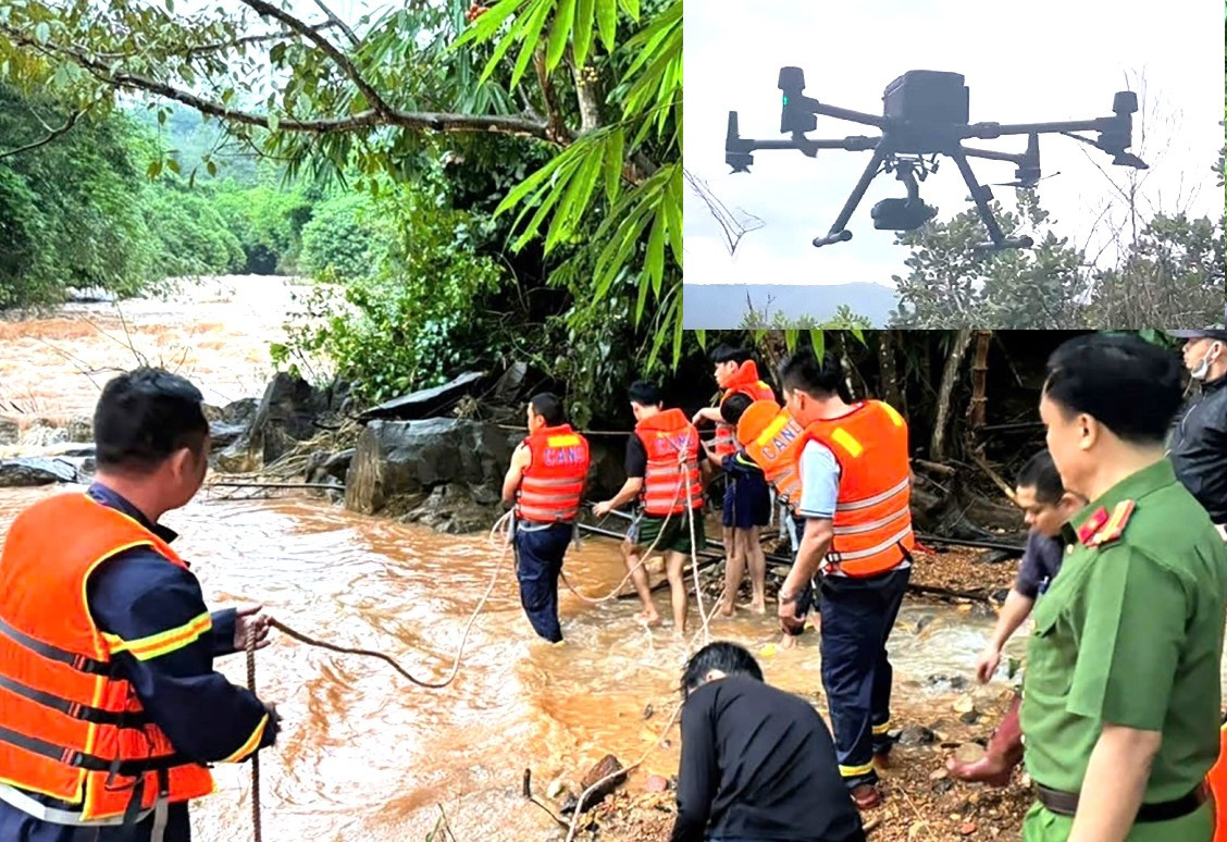 Cơ quan chức năng dùng flycam tìm kiếm nạn nhân mất tích trên suối Cơ quan chức năng dùng flycam tìm kiếm nạn nhân mất tích trên suối