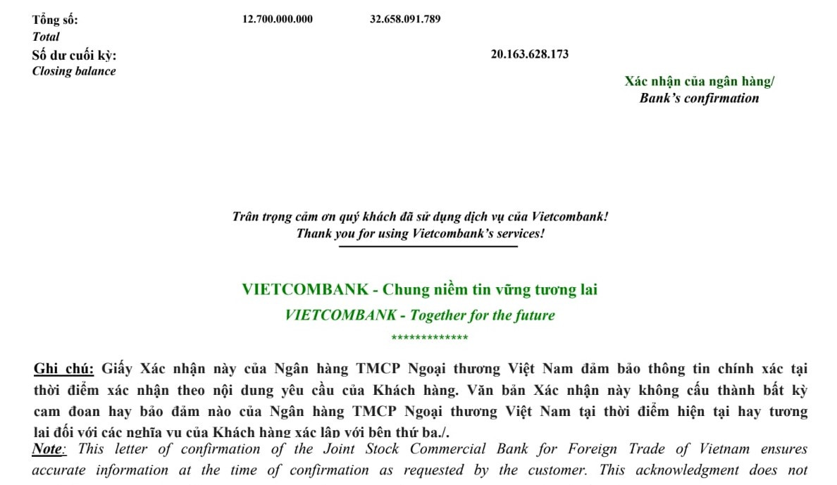 Trang cuối của bảng sao kê Trang cuối của bảng sao kê