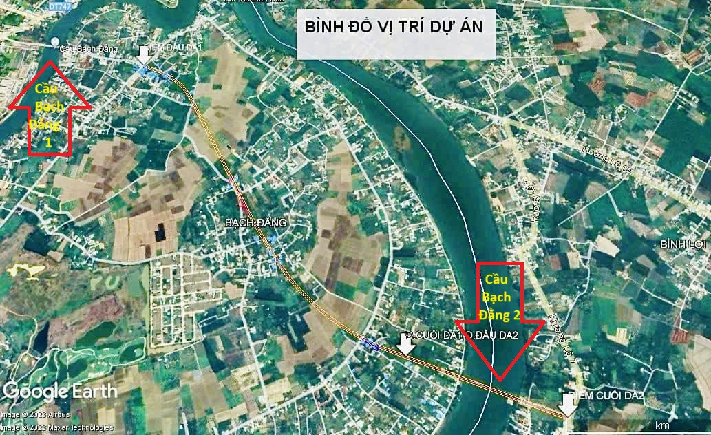 Vị trí cầu Bạch Đằng 2. Ảnh: chụp từ vệ tinh Vị trí cầu Bạch Đằng 2. Ảnh: chụp từ vệ tinh