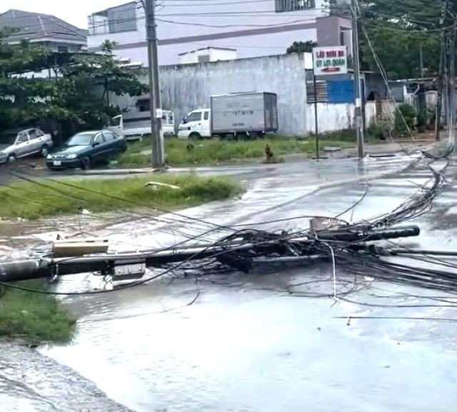 Cột điện đổ sau trận gió lớn