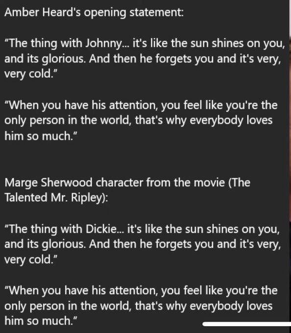 Dân mạng tố Amber Heard sao chép lời thoại trong phim “The Talented Mr Ripley”.