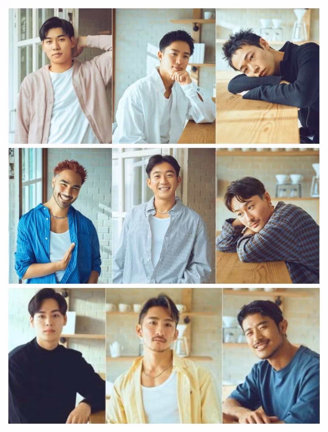 Dàn cast của The Boyfriend (từ trái sang phải, từ trên xuống dưới): Ikuo, Kazuto, Ryota, Alan, Dai, Gensei, Shun, Taeheon và Usak.
