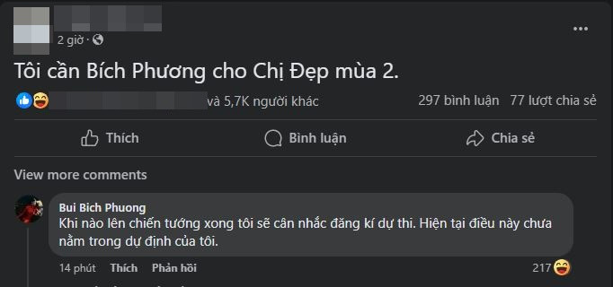 Bích Phương để lại bình luận dưới bài đăng réo gọi tên mình. Bích Phương để lại bình luận dưới bài đăng réo gọi tên mình.