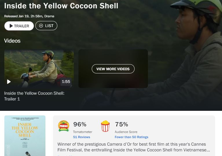 Bên Trong Vỏ Kén Vàng được chấm điểm cao. (Ảnh: Rotten Tomatoes) Bên Trong Vỏ Kén Vàng được chấm điểm cao. (Ảnh: Rotten Tomatoes)