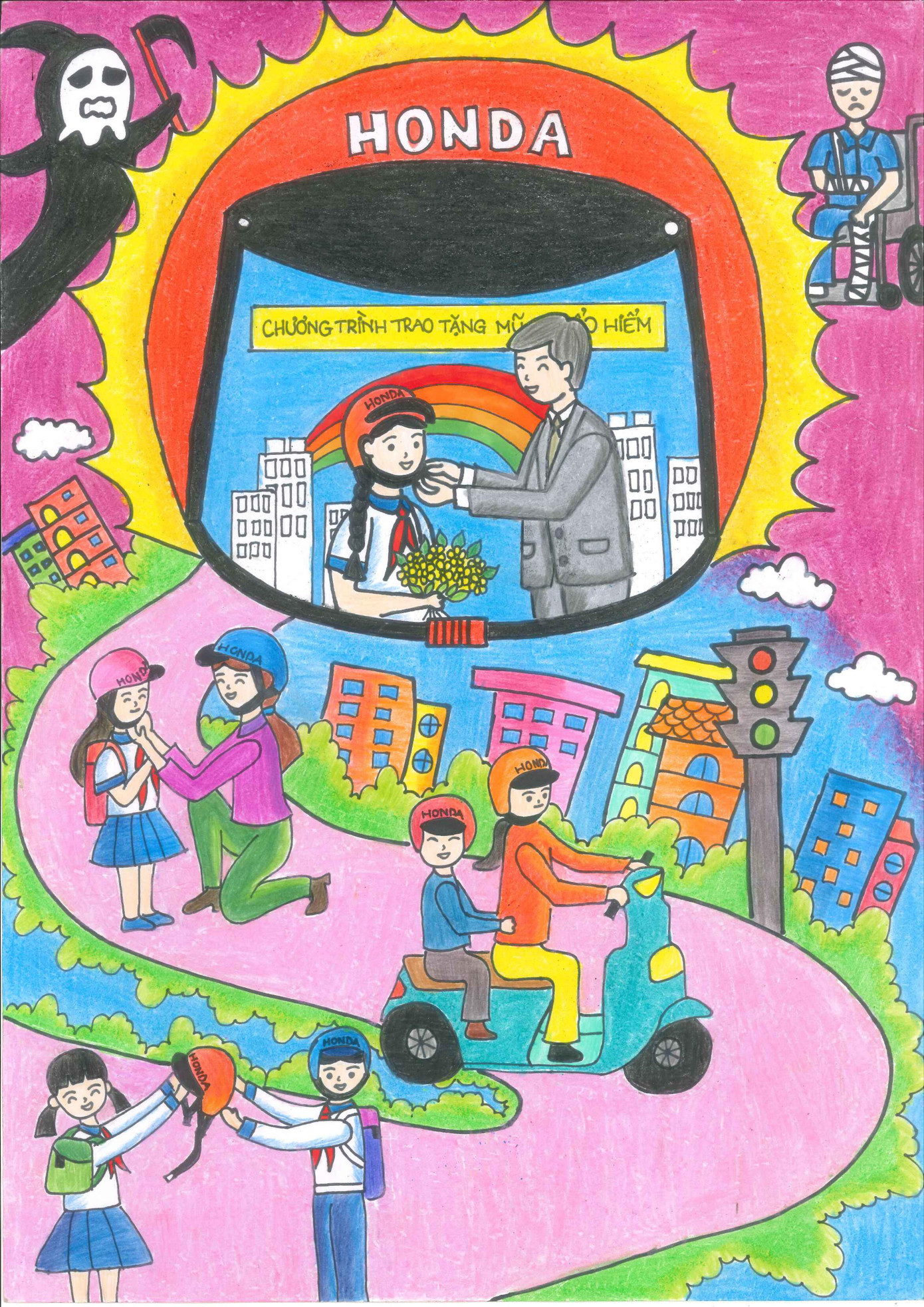 Hơn 800 học sinh đoạt giải sáng tác tranh 'Đội mũ xinh – Bảo vệ chúng mình' ảnh 4