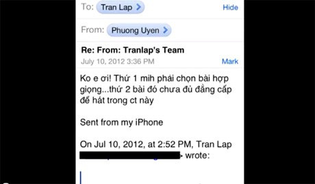 Nội dung email trao đổi giữa Trần Lập và Phương Uyên