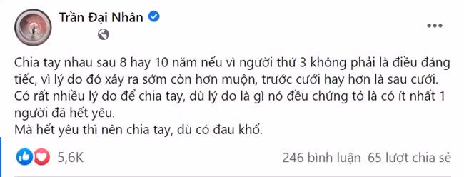 Bài đăng của Đại Nhân thu về lượt tương tác lớn. - Ảnh: FBNV Bài đăng của Đại Nhân thu về lượt tương tác lớn. - Ảnh: FBNV
