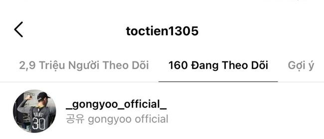 Tóc Tiên nhanh tay theo dõi tài khoản của Gong Yoo. - Ảnh chụp màn hình.