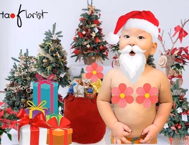 Bé Hayden là "ông già Noel" đáng yêu nhất năm nay. - Ảnh: FBNV.