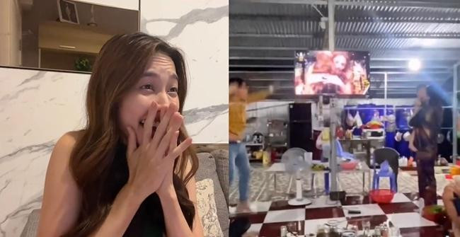 Nàng hậu xúc động trước tình cảm to lớn của mọi người dành cho mình. - Ảnh cắt từ clip.