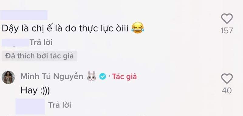 Phản ứng của Minh Tú khi bị nhận xét "ế do thực lực". - Ảnh chụp màn hình. Phản ứng của Minh Tú khi bị nhận xét "ế do thực lực". - Ảnh chụp màn hình.