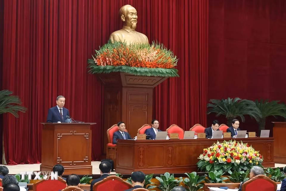 Tổng Bí thư Tô Lâm phát biểu khai mạc Hội nghị Ban Chấp hành Trung ương Đảng khóa XIII. (Ảnh: Thống Nhất/TTXVN)