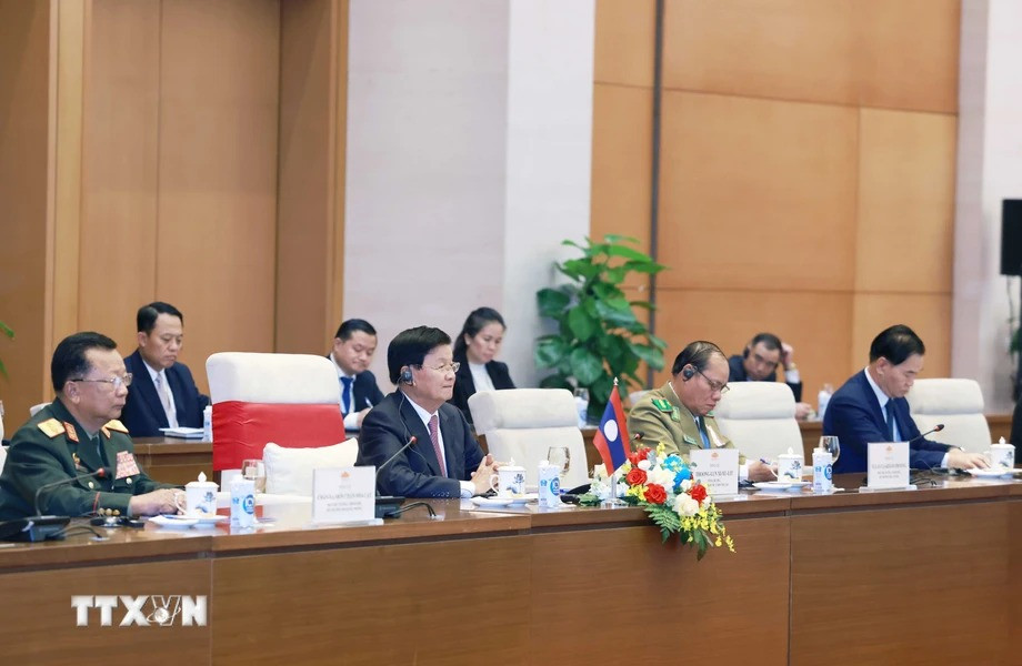 Tổng Bí thư, Chủ tịch nước Lào Thongloun Sisoulith tại buổi hội kiến. (Ảnh: Thống Nhất/TTXVN)