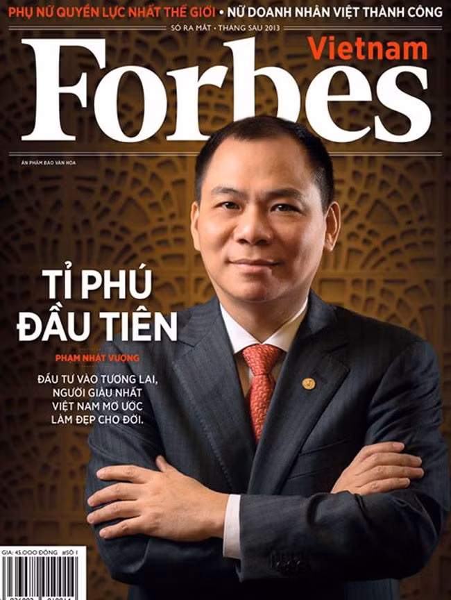 Ông Phạm Nhật Vượng trên bìa tạp chí Forbes phiên bản Việt số đầu tiên. 