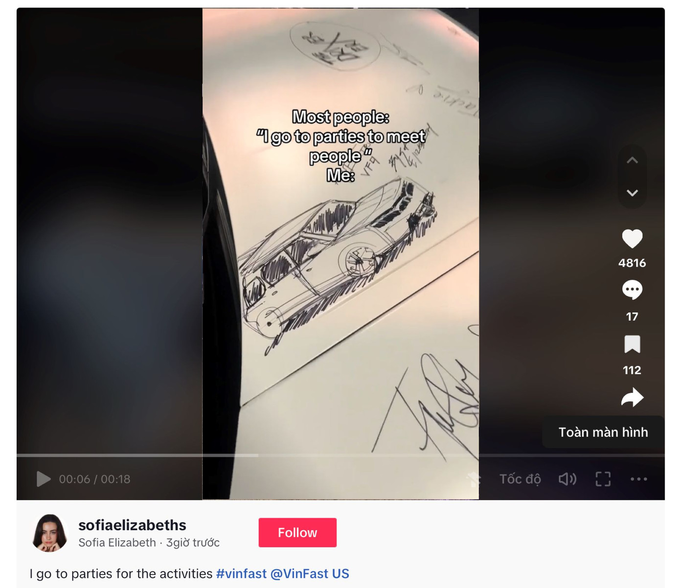 Không chỉ ký tên, Sofia Elizabeth còn vẽ hình chiếc VF 9 lên cửa trước của xe. Ảnh: TikTok.