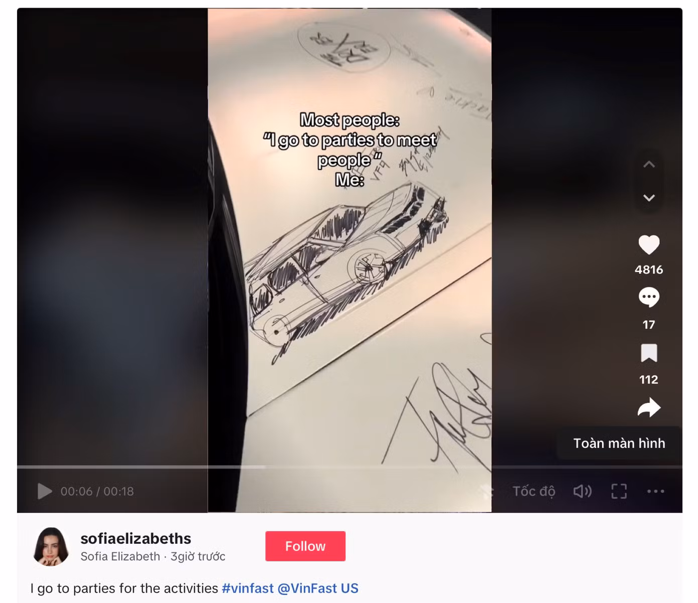 Không chỉ ký tên, Sofia Elizabeth còn vẽ hình chiếc VF 9 lên cửa trước của xe. Ảnh: TikTok. Không chỉ ký tên, Sofia Elizabeth còn vẽ hình chiếc VF 9 lên cửa trước của xe. Ảnh: TikTok.