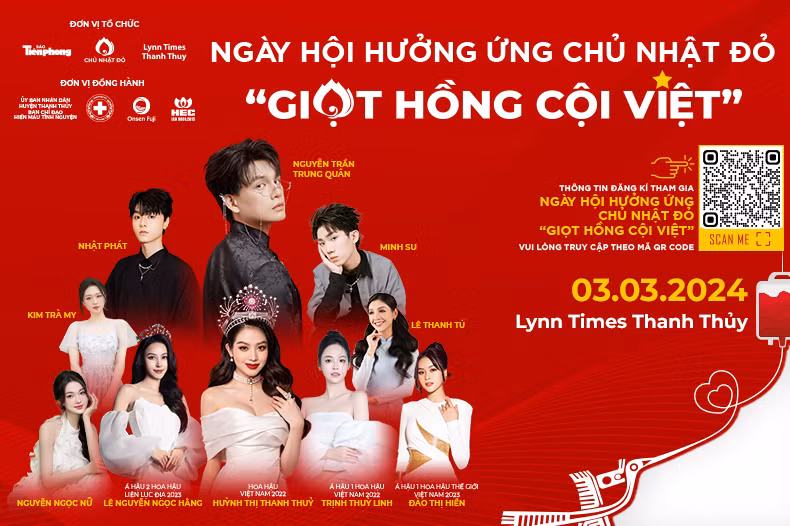 Đồng hành cùng Báo Tiền Phong, hội Chữ Thập đỏ và các đơn vị địa phương, Lynn Times Thanh Thủy đăng cai tổ chức Chủ Nhật Đỏ 2024 với sự góp mặt của nhiều gương mặt nổi tiếng