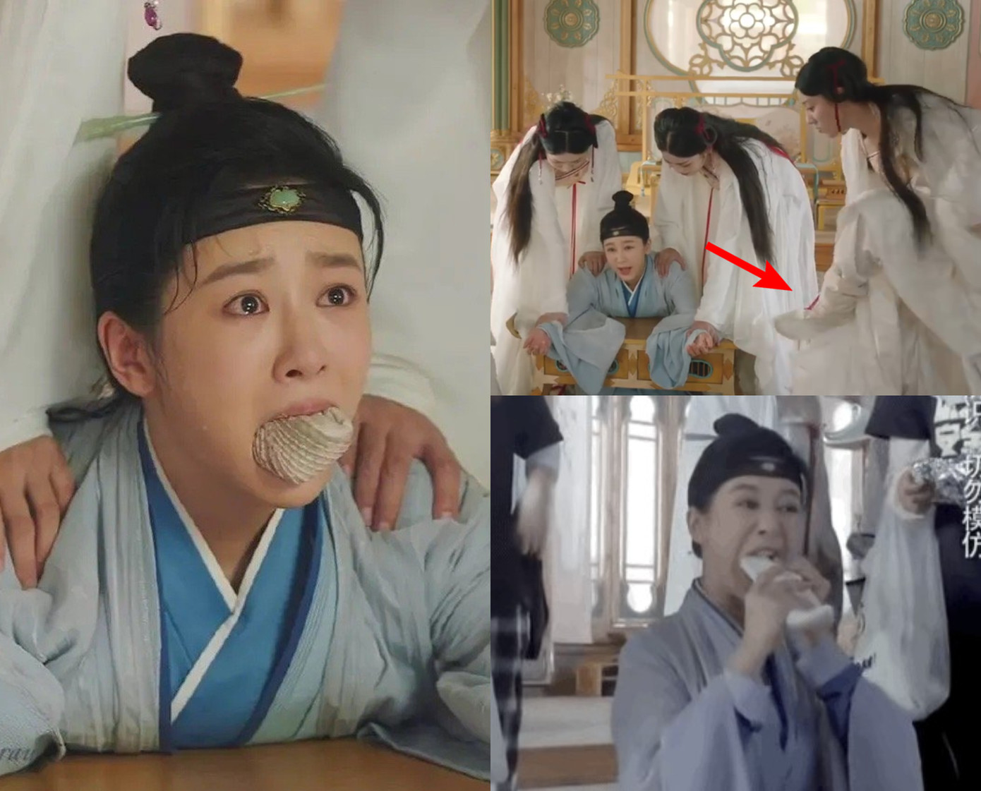 Dương Tử nhét giày vào miệng khi đóng phim. Dương Tử nhét giày vào miệng khi đóng phim.